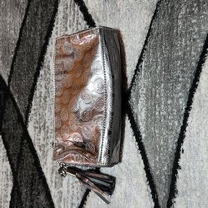 MICHAEL MICHAEL KORS METALLIC SILVER EMBOSSED CHARM TASSEL FULL-ZIP COSM…